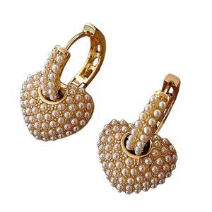 NWT Versatile Gold Pearl Earrings – Wear With or Without Heart Charm